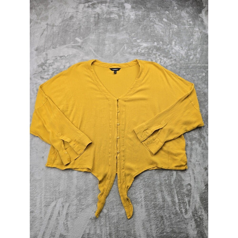 Express Top Womens M Yellow Tie Front Button Peasant Blouse Boho